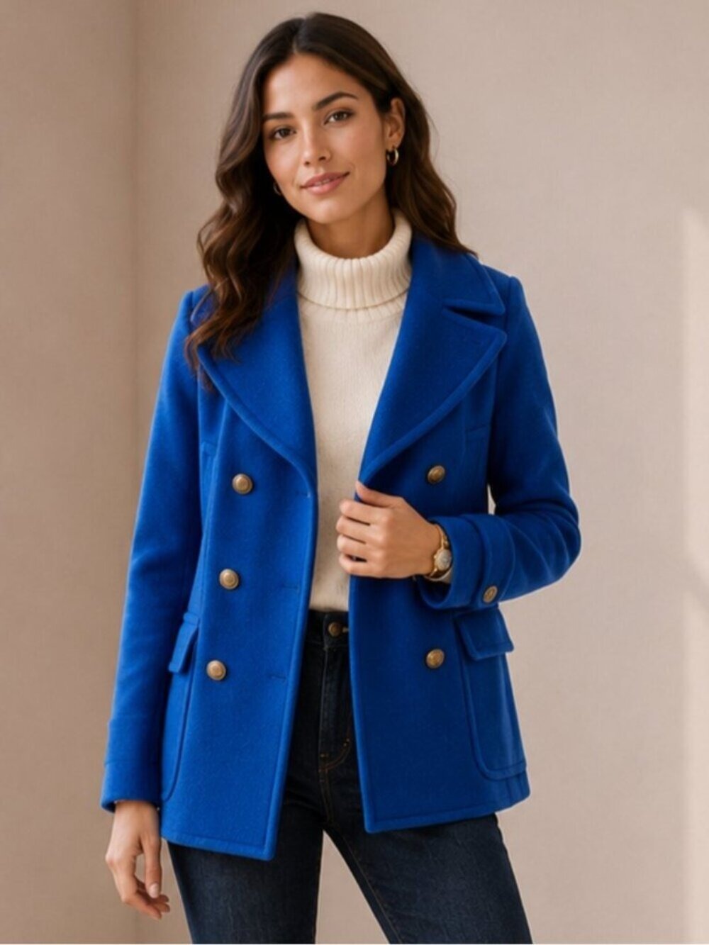 J.Crew Majesty Stadium Cloth Wool Peacoat Cobalt Blue Gold Buttons 4 0504